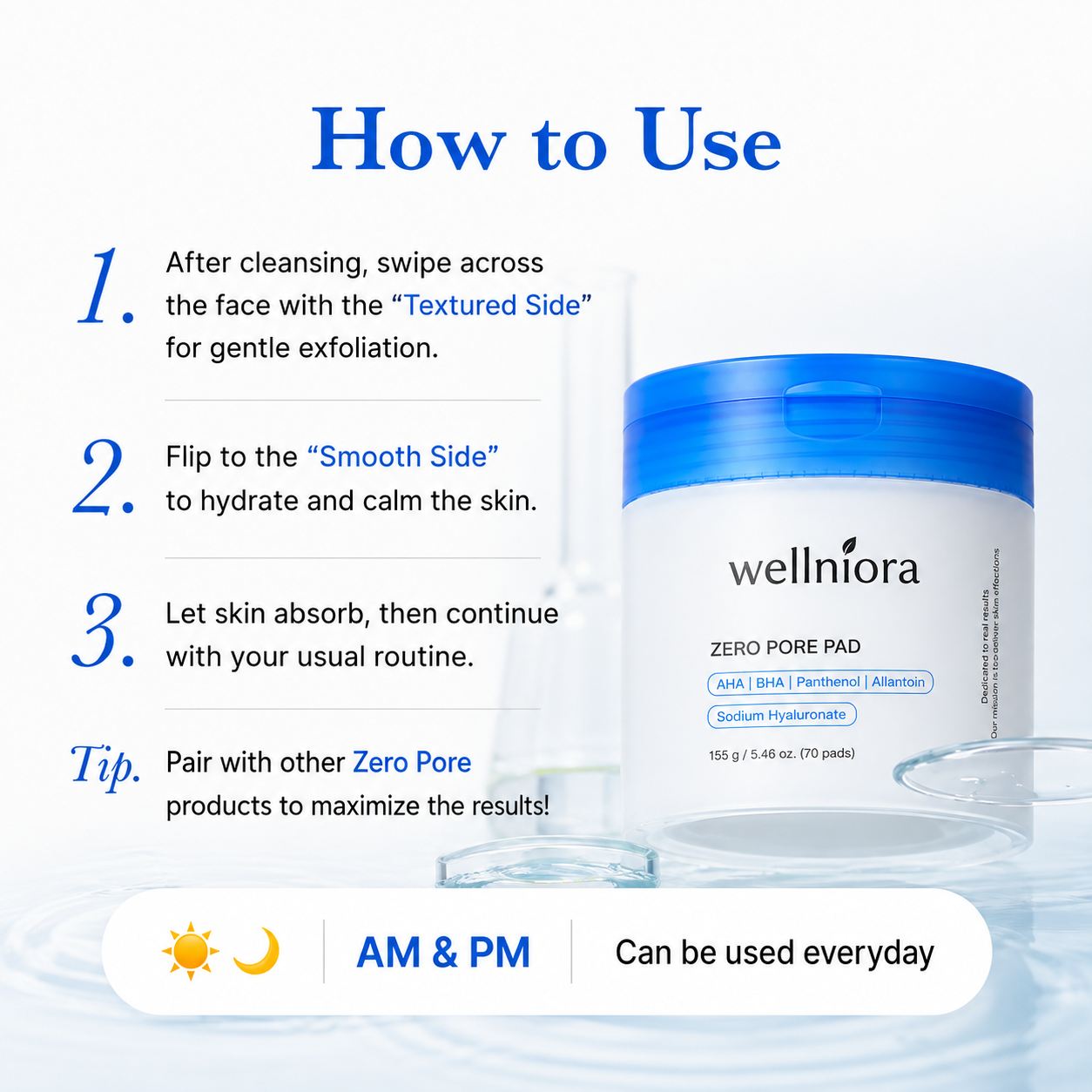 Three-step routine using the textured side, smooth side, then letting essence absorb
