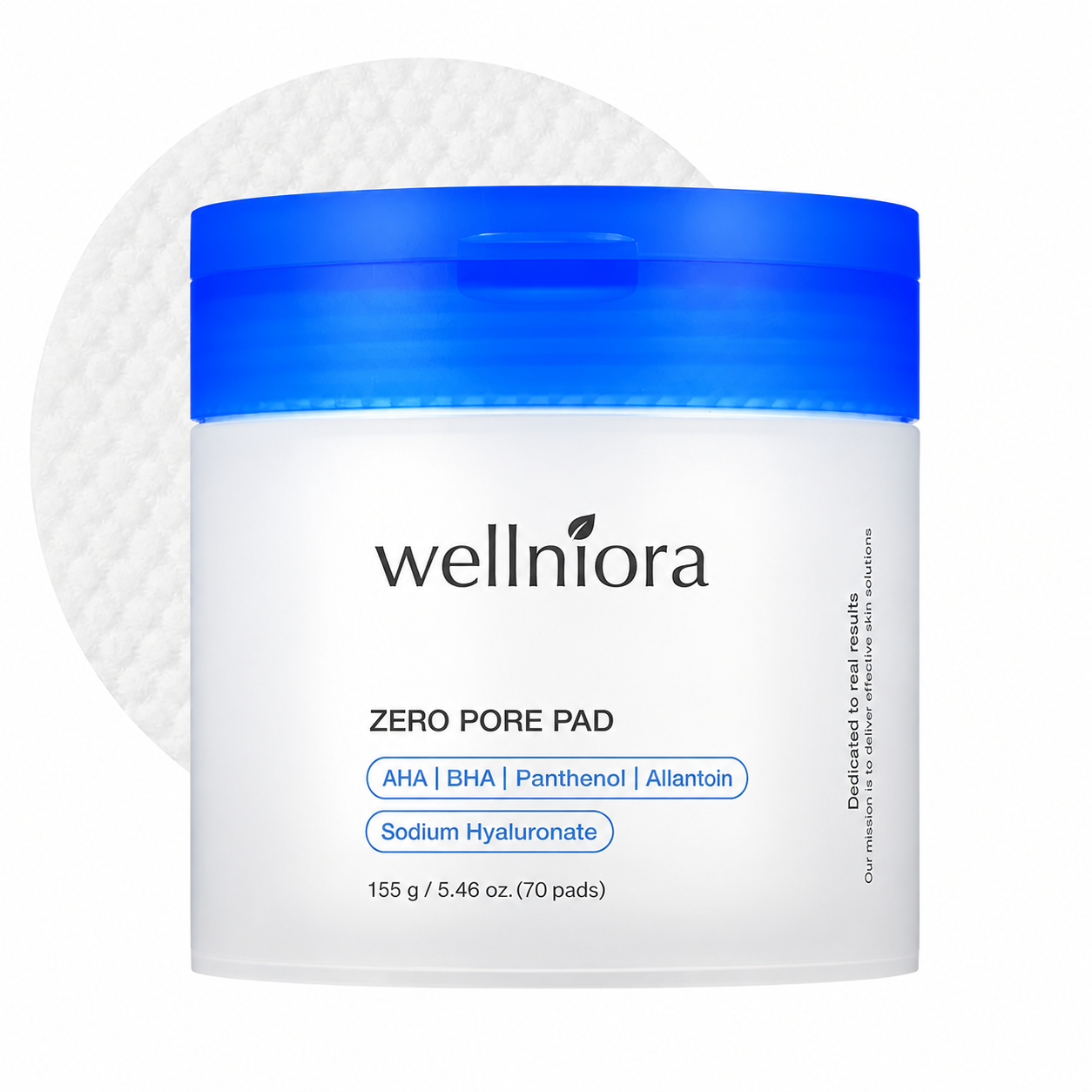 Wellniora™ Exfoliating Toner Pads jar with blue lid